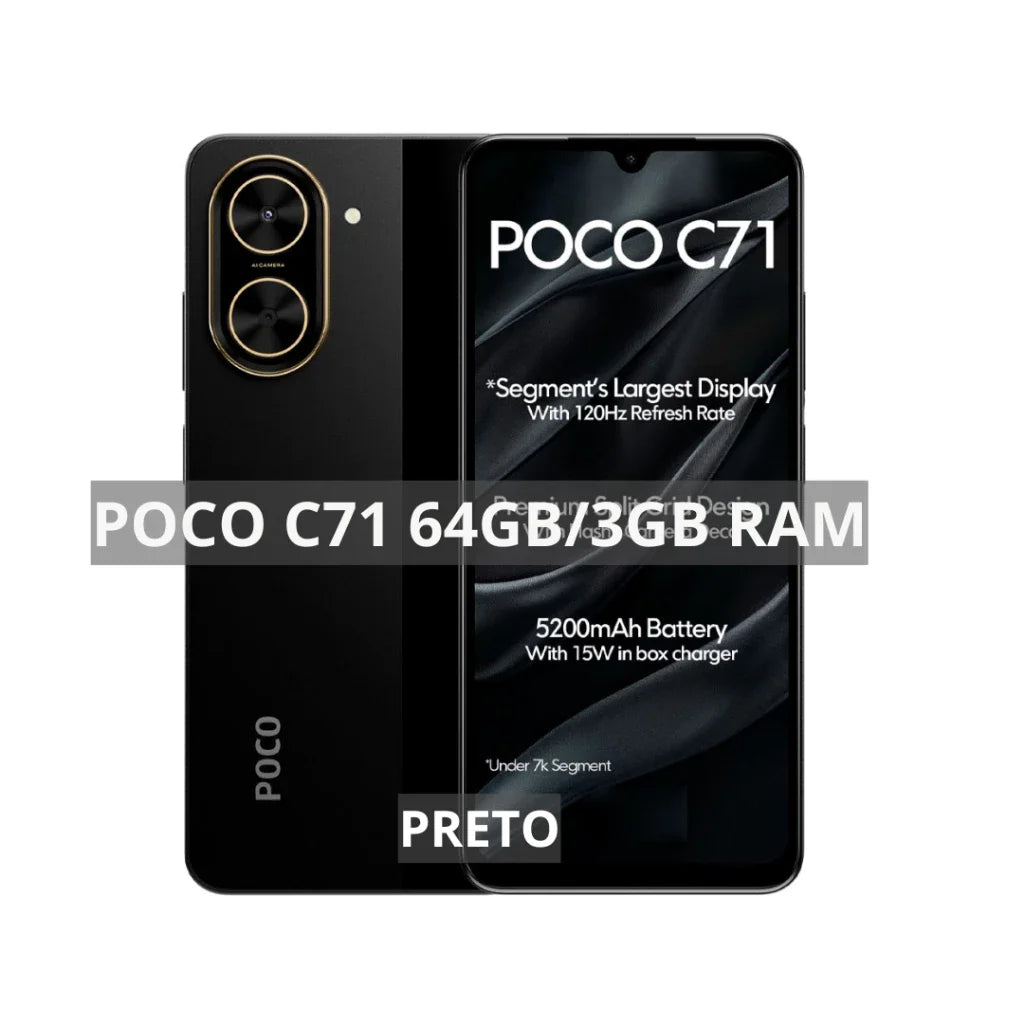 Poco C71 4G 64GB+3GB RAM, Processador UNISOC T7250, Câmera 32 MP, Versão Global , Bateria 5200mAh ﻿ ﻿