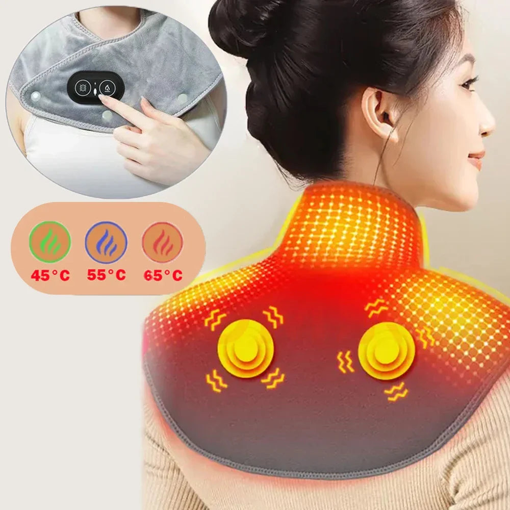 Appareil de massage électrique cervical et dorsal vibrant gris