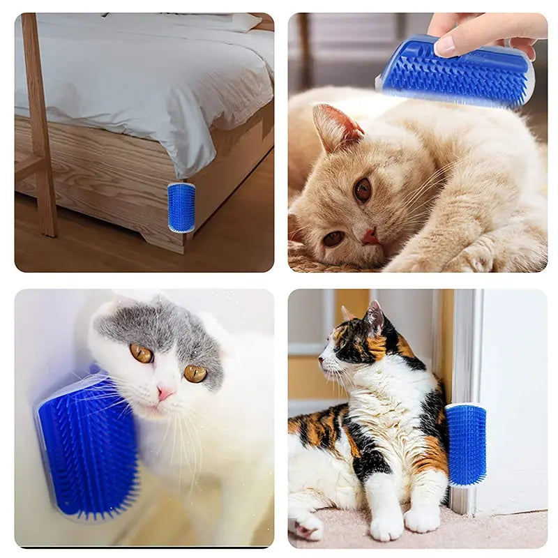 Brosse de Massage et Grattoir d'Angle pour Chat, Brosse d'Angle Amovible pour le Toilettage et l'Épilation des Chats et Chaton