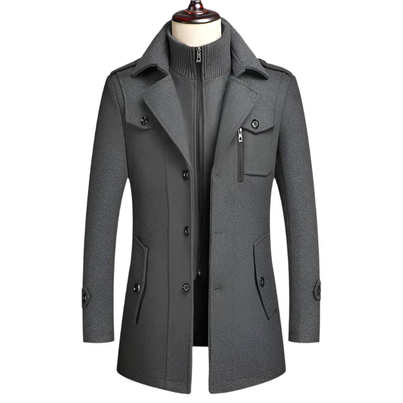 Manteau d'affaires en laine à double col pour homme Hiver (Gris)
