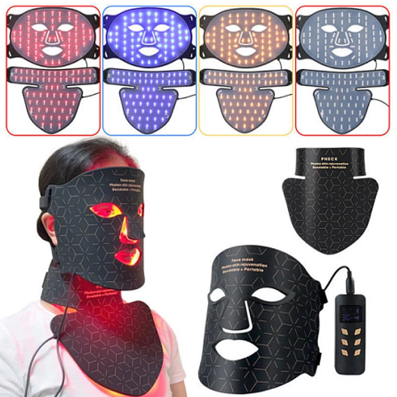 Atacado silicone led máscara facial com pescoço led fóton luz vermelha terapia infravermelha flexível máscara facial reparação pele uso sem fio