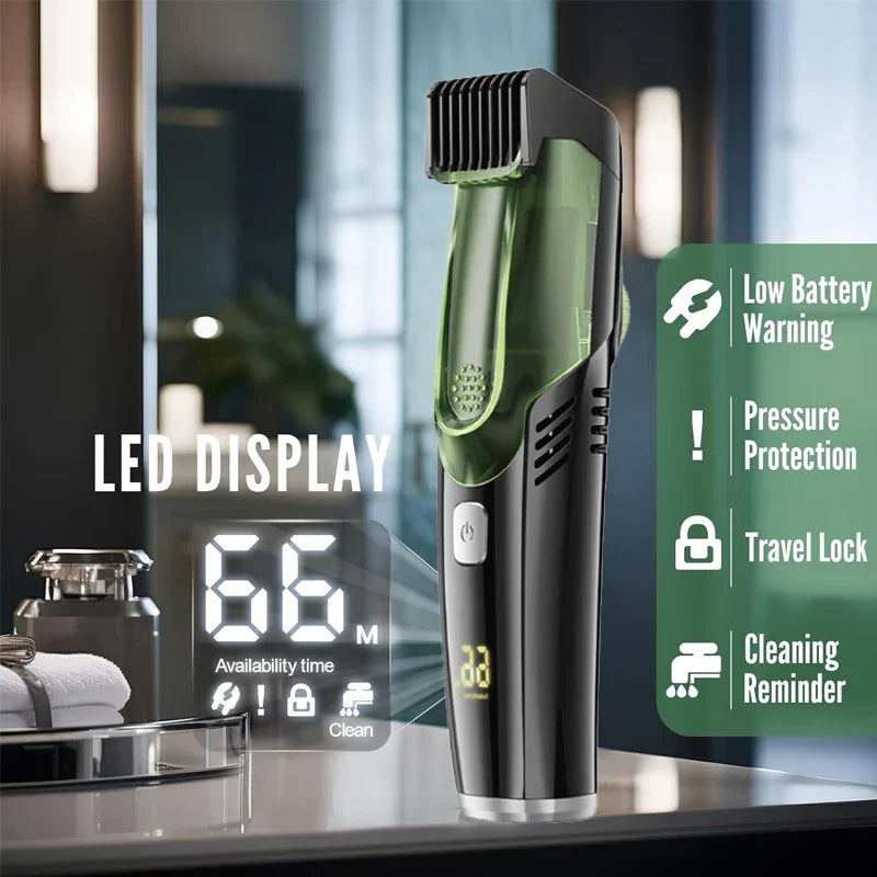 Tondeuse à Barbe sans Fil et Rasoir Électrique 20 Niveaux de Coupe Vert