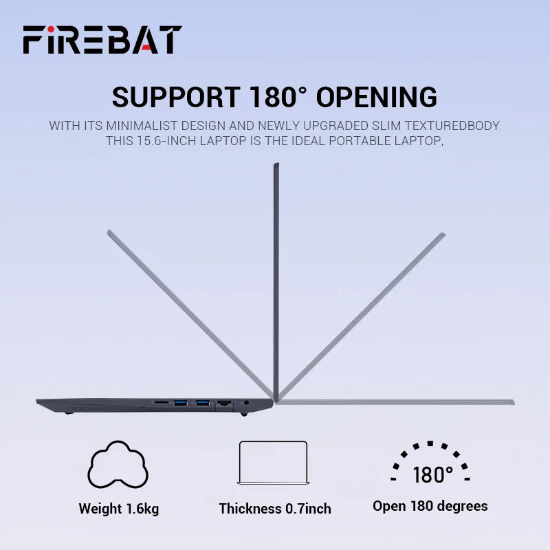 Ordinateur portable Firebat AT15 Intel N150 CPU 15,6 pouces 16 Go RAM SSD 1 To léger professionnel Windows 11 Pro BT4.2 WiFi5