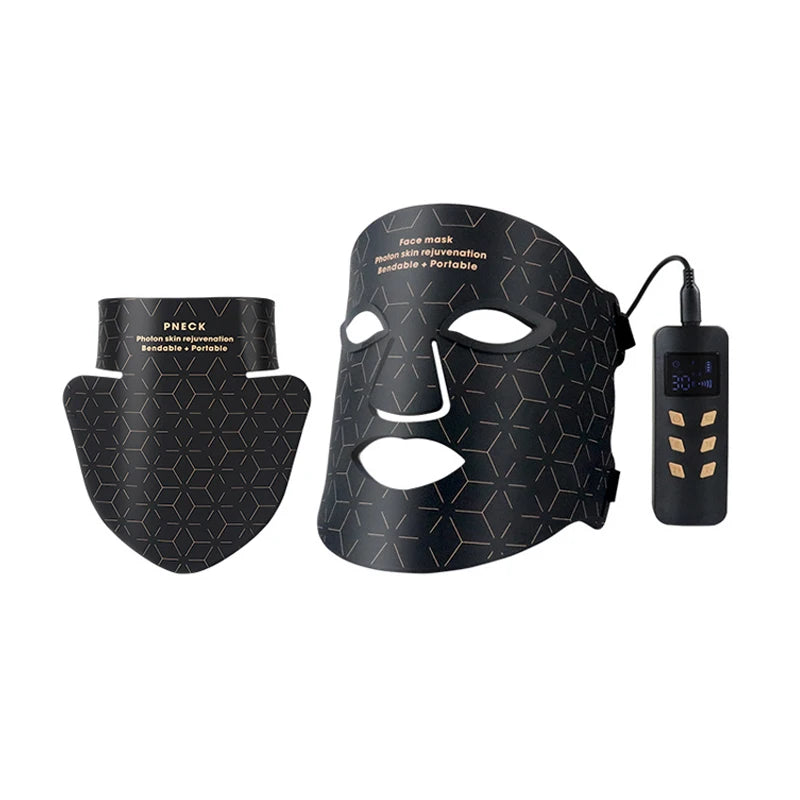 Atacado silicone led máscara facial com pescoço led fóton luz vermelha terapia infravermelha flexível máscara facial reparação pele uso sem fio