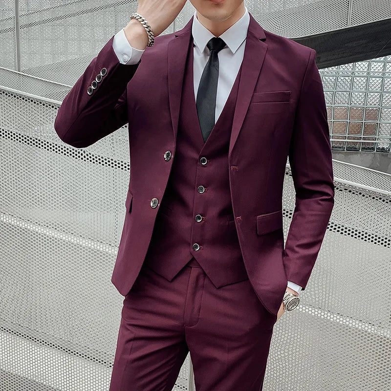 Mens Business Suit Set Blazer (Red)-1
