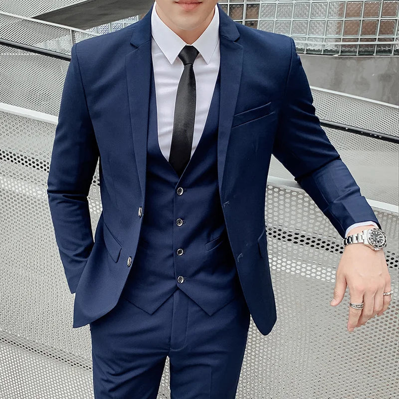 Mens Business Suit Set Blazer (Blue)-1