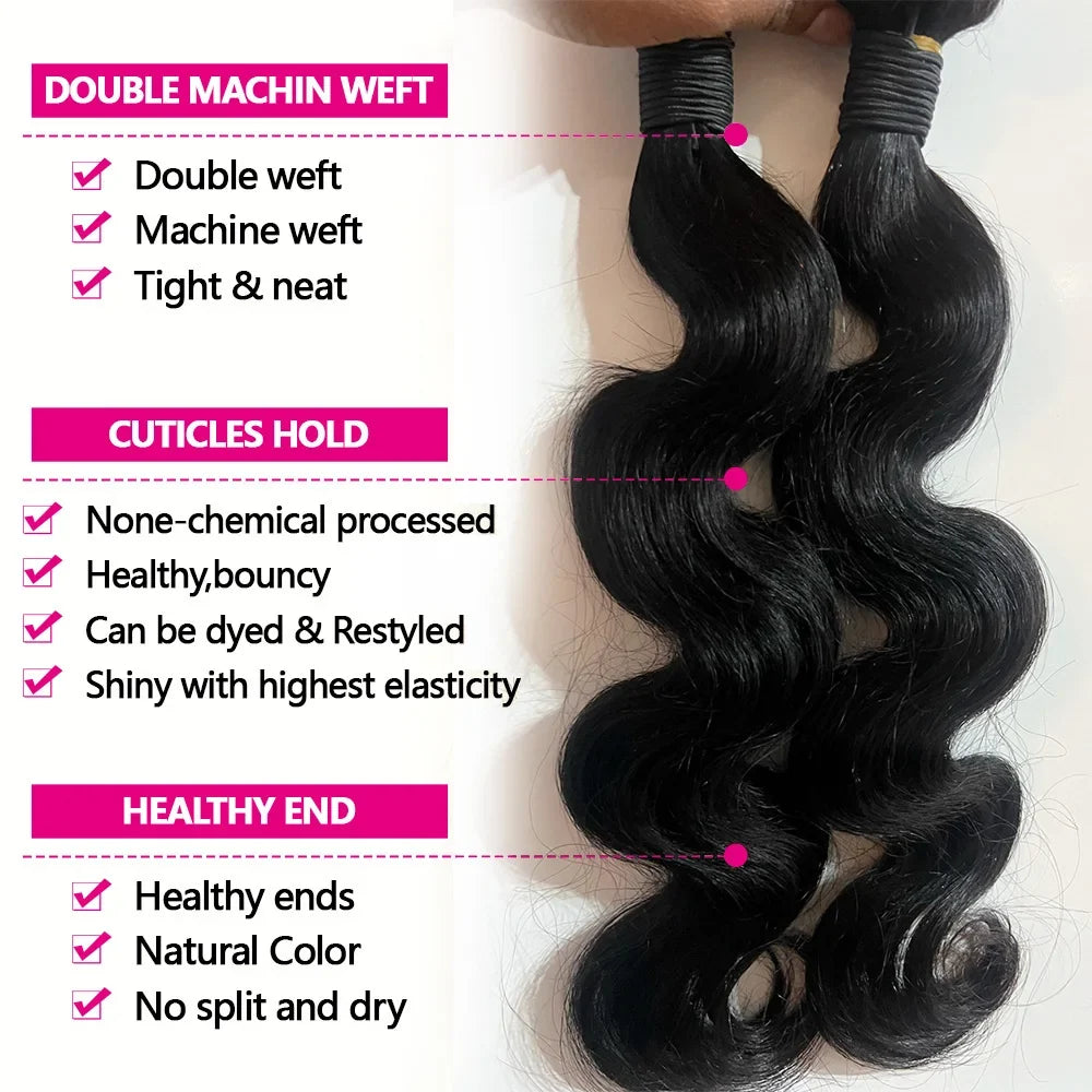 Queenlike 24 24 24 Inch Body Wave Bundles Human Hair 12A Brazilian Raw Hair Weave Bundles 1/3 PCS Human Hair Bundles Extensions