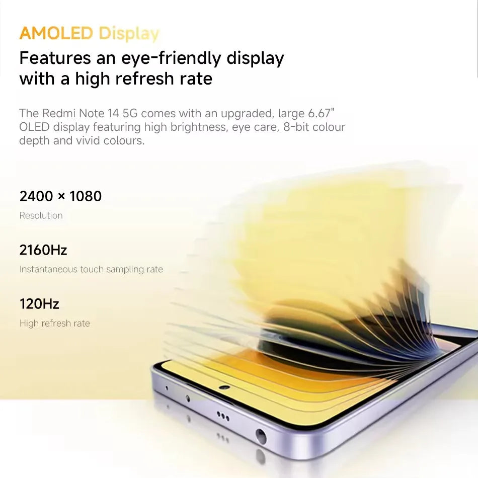 Versão Global Xiaomi Redmi Note 14 5G Smartphone 5G MTK Dimensity 7025-Ultra Câmera de 108MP 5110mAh Carregamento Turbo de 45W NFC