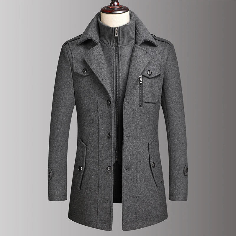 Manteau d'affaires en laine à double col pour homme Hiver (Gris)