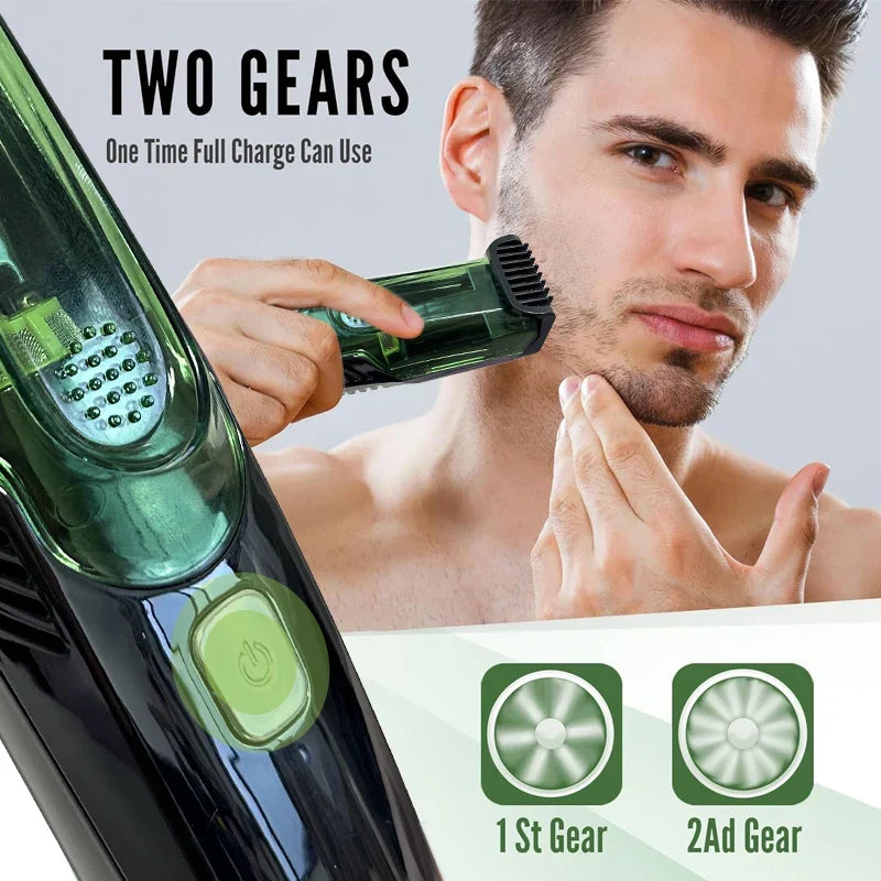 Tondeuse à Barbe sans Fil et Rasoir Électrique 20 Niveaux de Coupe Vert