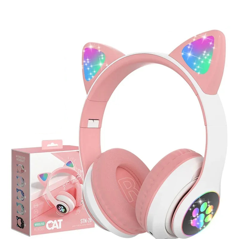 Casque sans fil à oreilles de chat rose