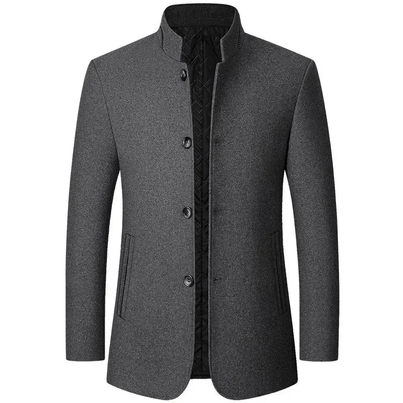 Manteau d'hiver en laine pour homme, col montant, veste de costume (gris)