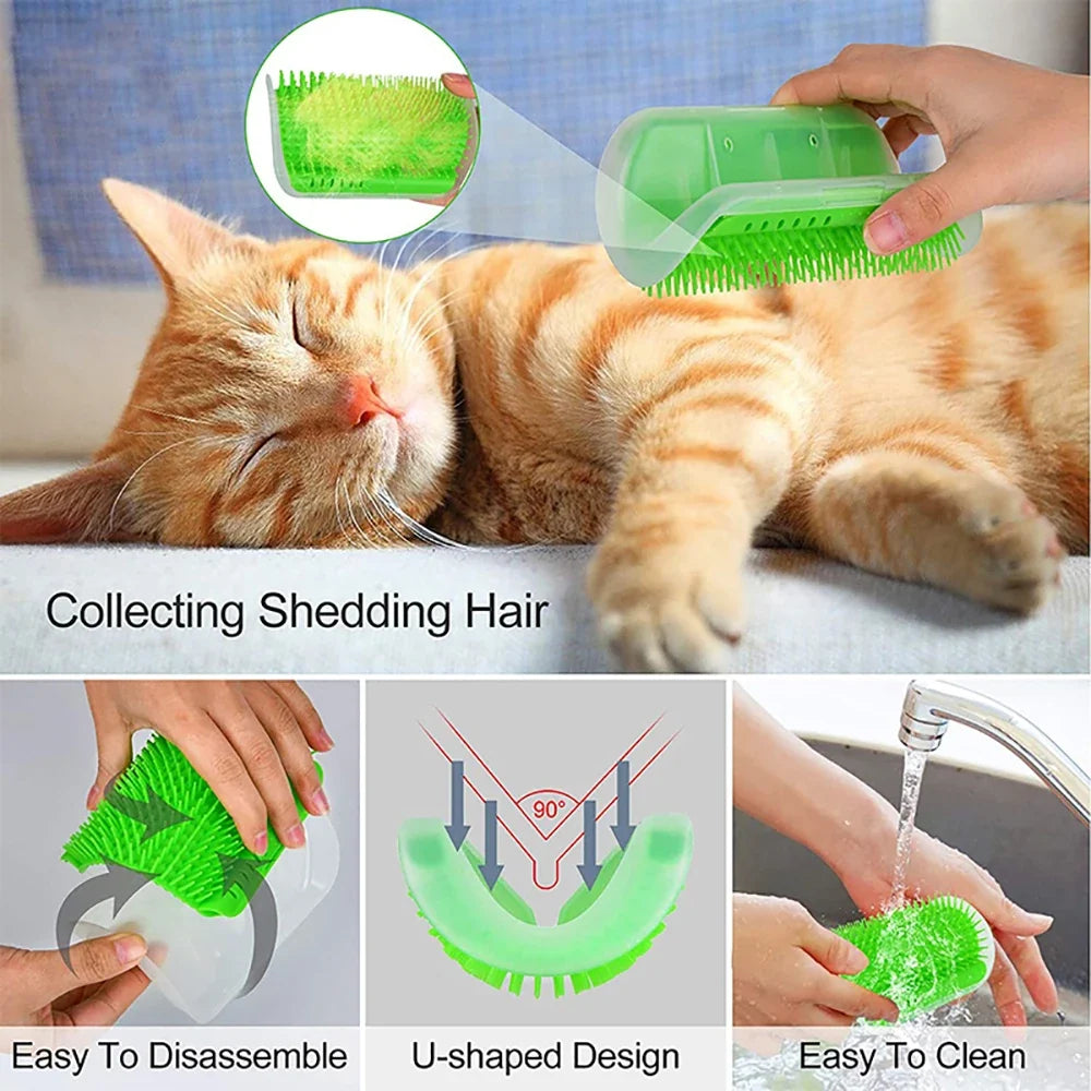 Brosse de Massage et Grattoir d'Angle pour Chat, Brosse d'Angle Amovible pour le Toilettage et l'Épilation des Chats et Chaton