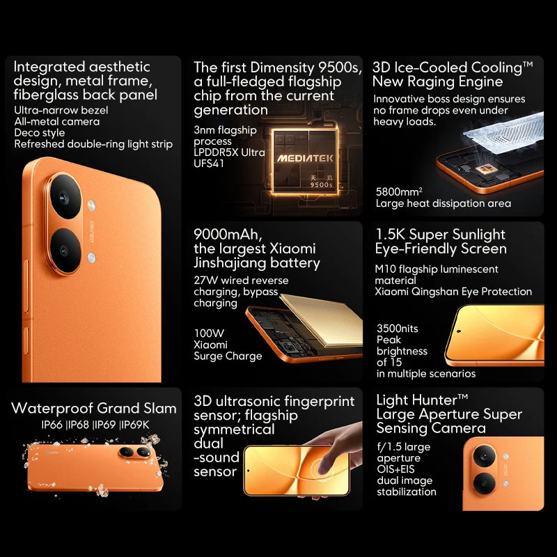 XIAOMI Redmi Turbo 5 Max Versão CN Tela de 6.83" 1.5K 3500nits Dimensity 9500s 9000mAh Carregamento de 100W Smartphone 50MP IP69K