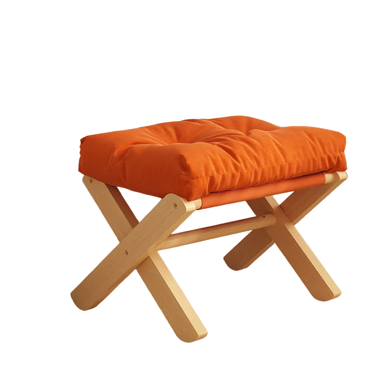 Repose-pieds pliant en bois de hêtre avec coussin moelleux – Orange