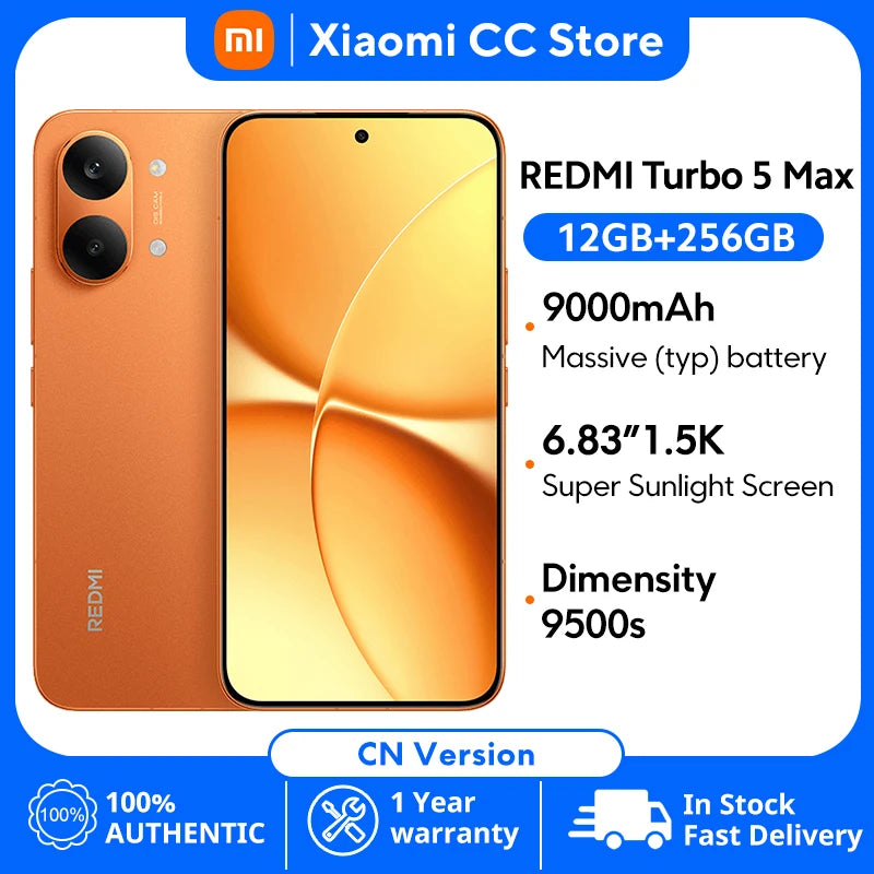 XIAOMI Redmi Turbo 5 Max Versão CN Tela de 6.83" 1.5K 3500nits Dimensity 9500s 9000mAh Carregamento de 100W Smartphone 50MP IP69K