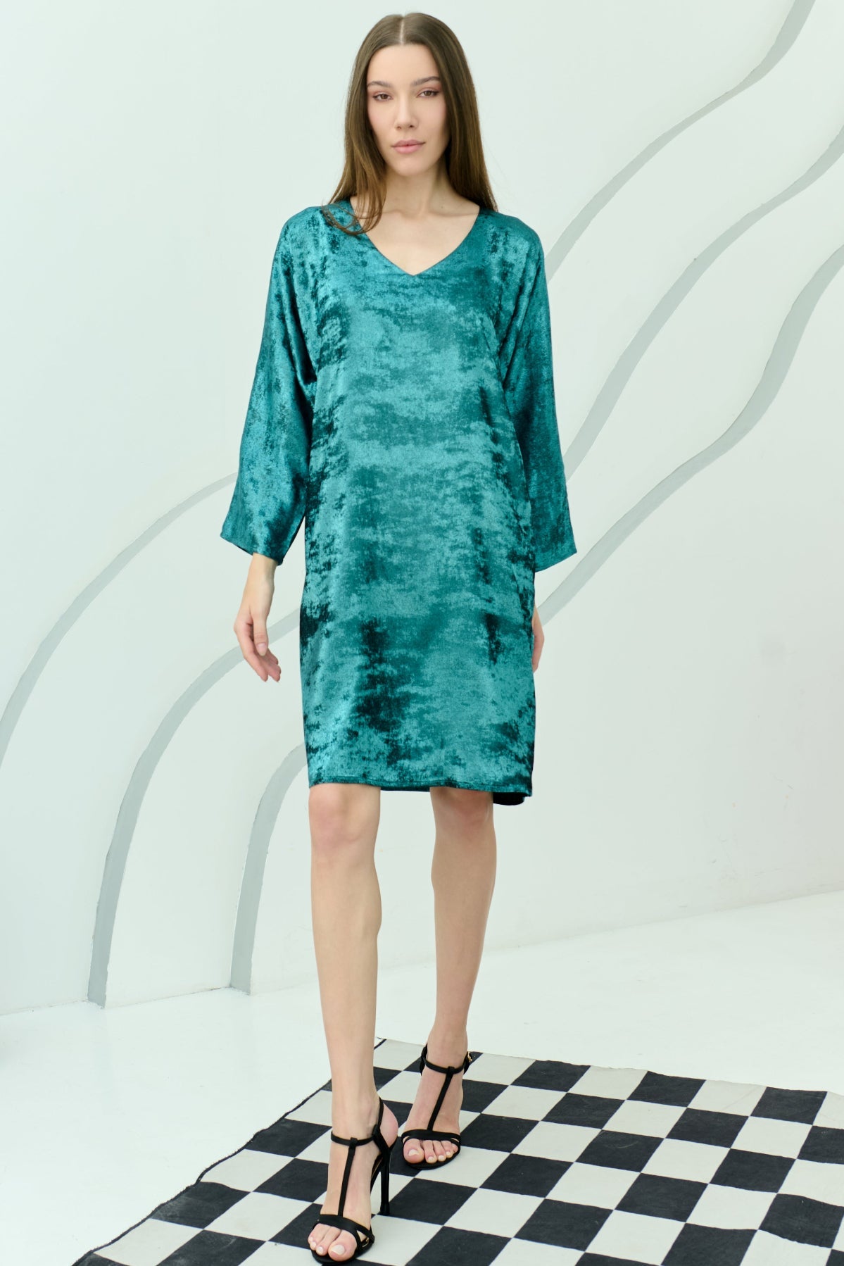 Shadow Of Sequin Shimmer Short Kaftan Dress - Blue Party Dress-0