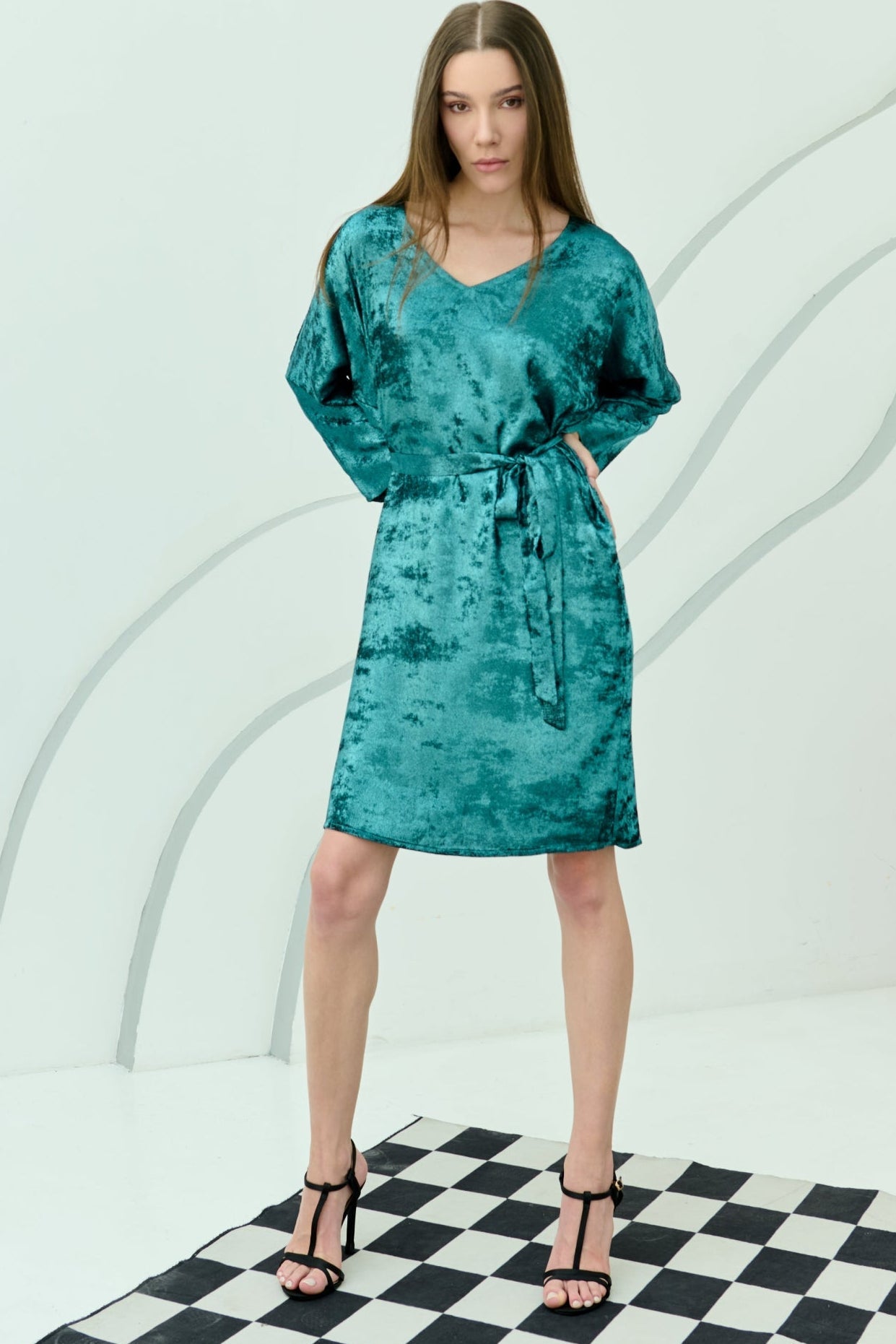 Shadow Of Sequin Shimmer Short Kaftan Dress - Blue Party Dress-2