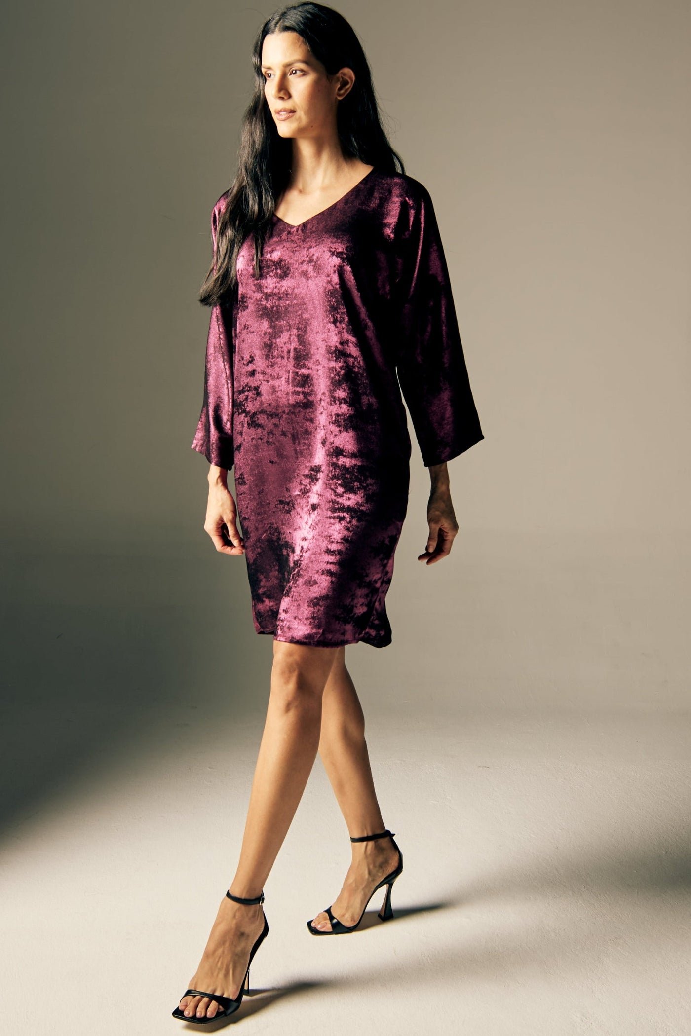 Shadow Of Sequin Shimmer Short Kaftan Dress - Magenta Purple Party Dress-0