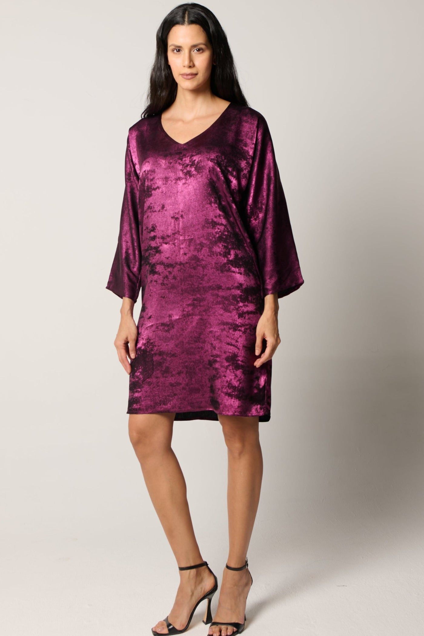 Shadow Of Sequin Shimmer Short Kaftan Dress - Magenta Purple Party Dress-2