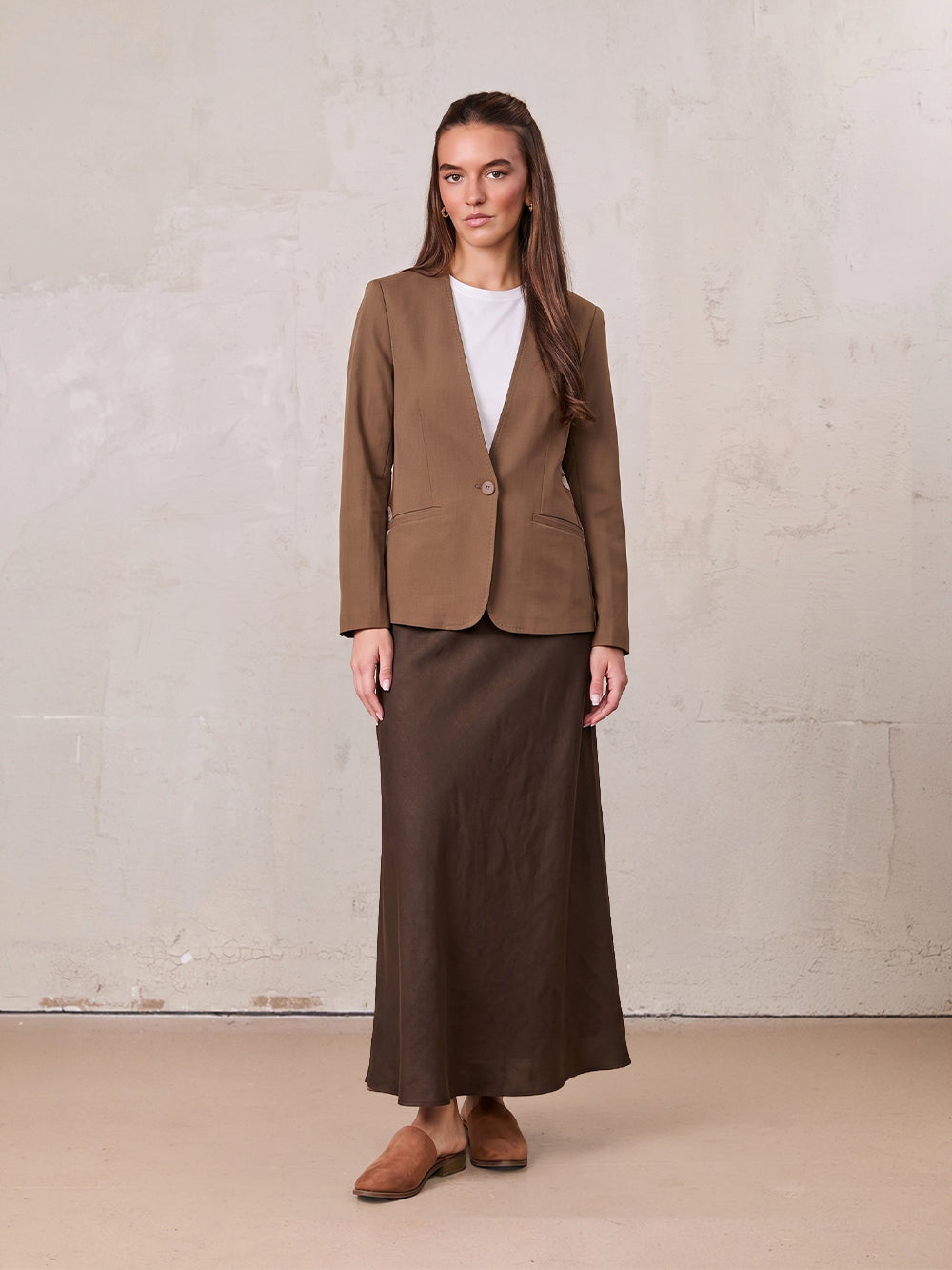 Silky Back Printed Blazer-Brown/Cream