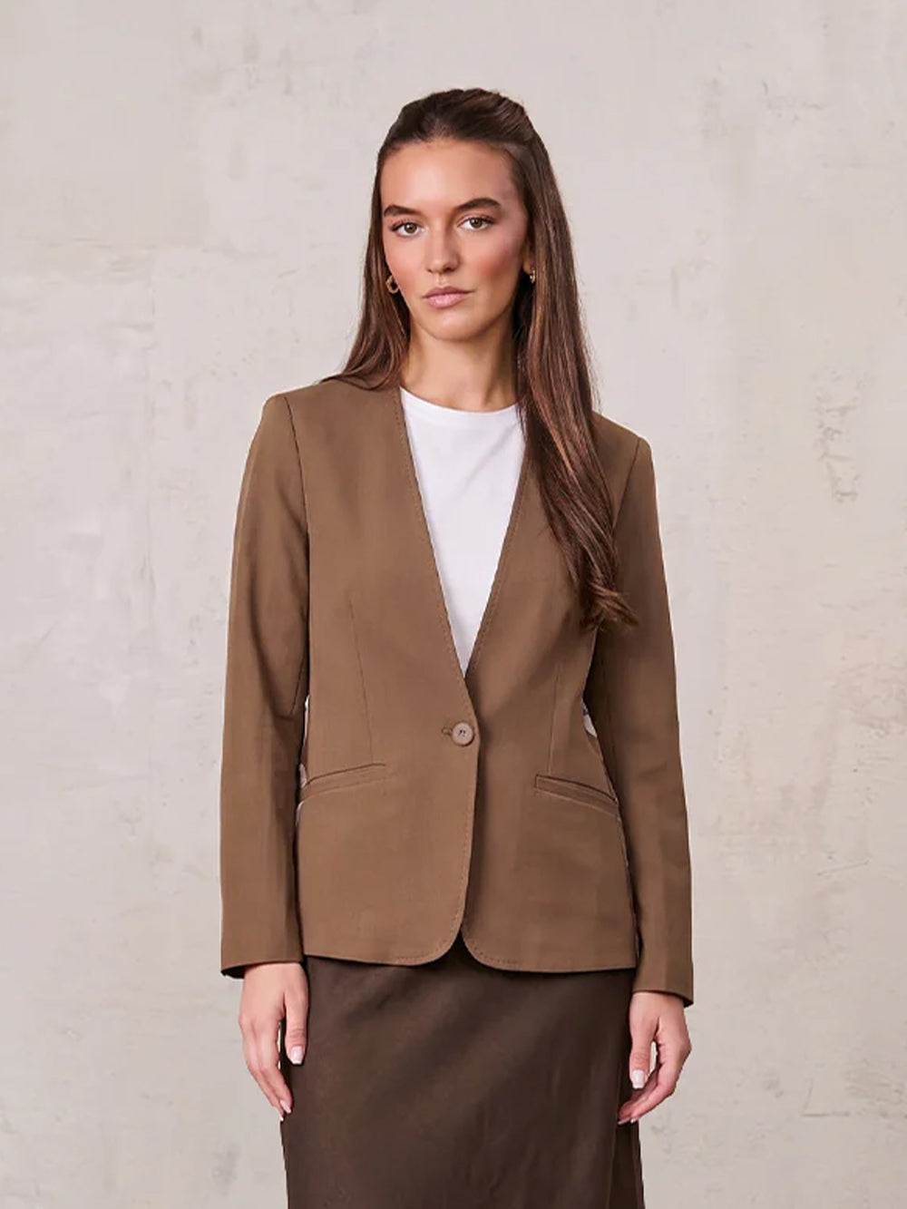 Silky Back Printed Blazer-Brown/Cream