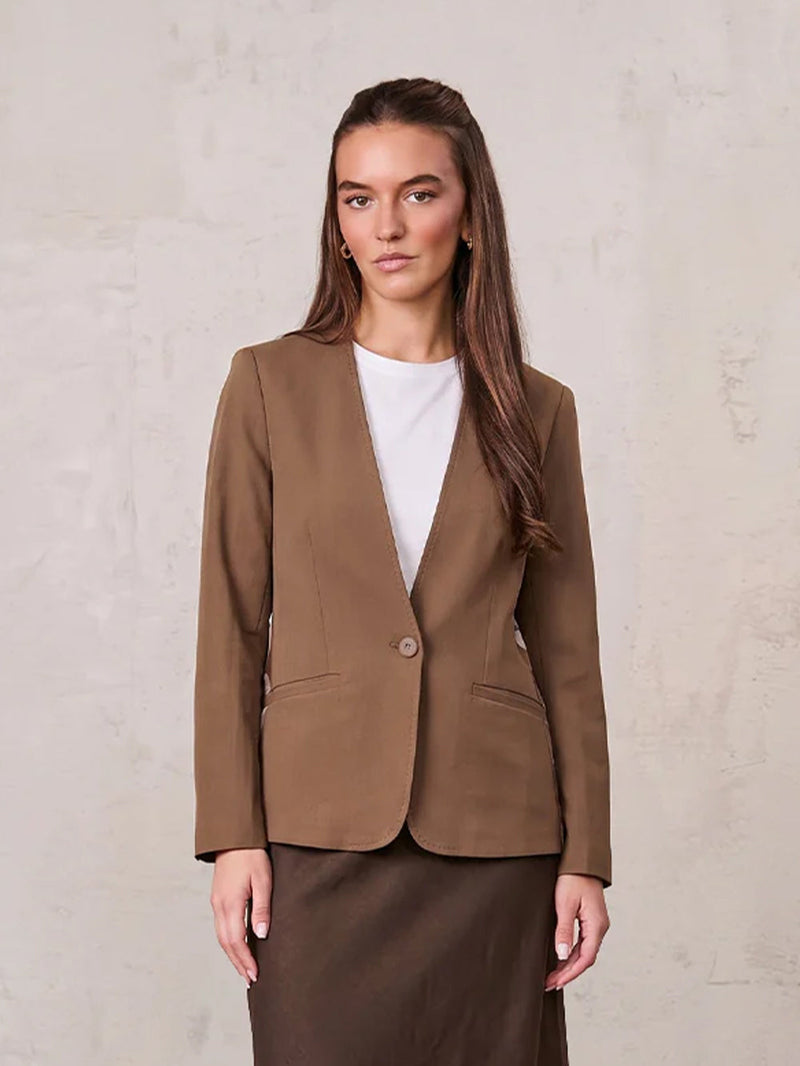 Blazer imprimé soyeux au dos - Marron/Crème