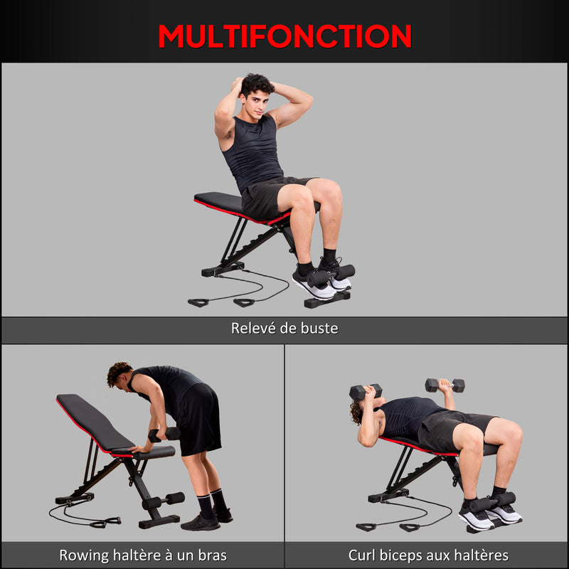 Banc de musculation pliable dossier réglable 6 niveaux assise réglable 4 niveaux coussin 130 x 34 x 109 cm noir et rouge