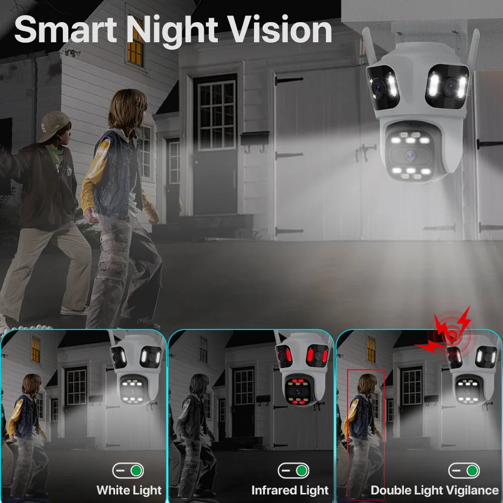 Caméra de surveillance WiFi extérieure Full HD 6K à trois objectifs