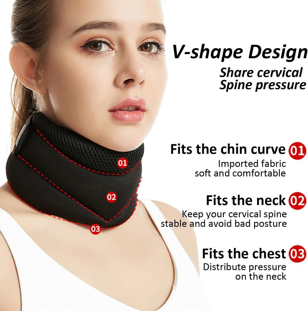 Attelle Cervicale Ajustable NNEDSZ avec Conception en V – Support pour la Colonne Cervicale pour le Soulagement de la Douleur et la Correction de la Posture