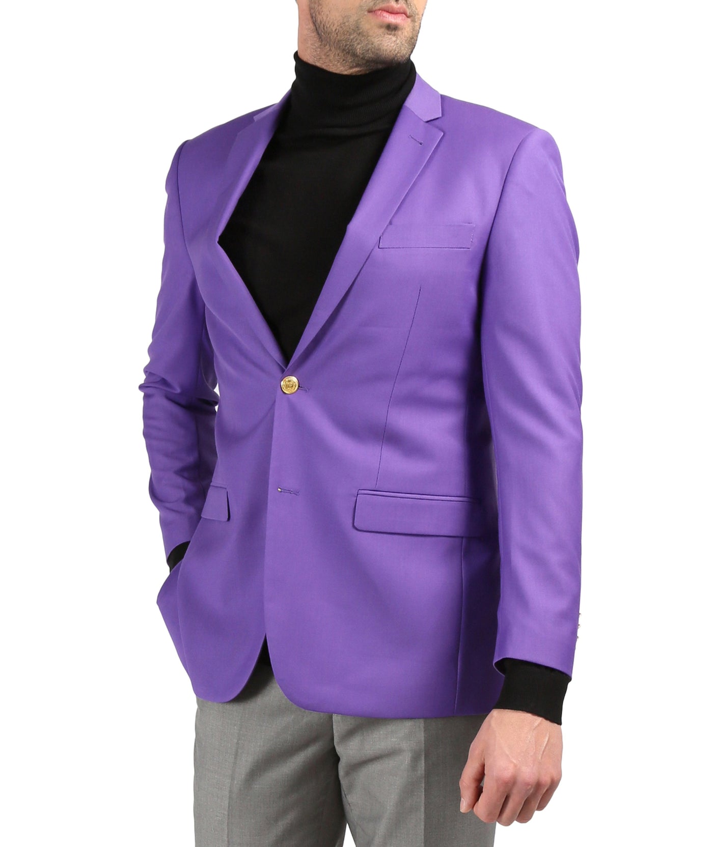 Men's Warwick Gold Button Slim Fit Purple Blazer-0