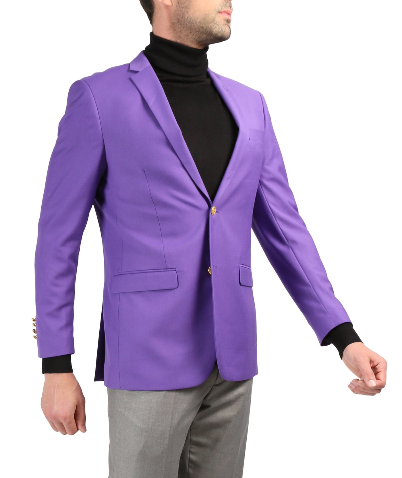 Men's Warwick Gold Button Slim Fit Purple Blazer-1
