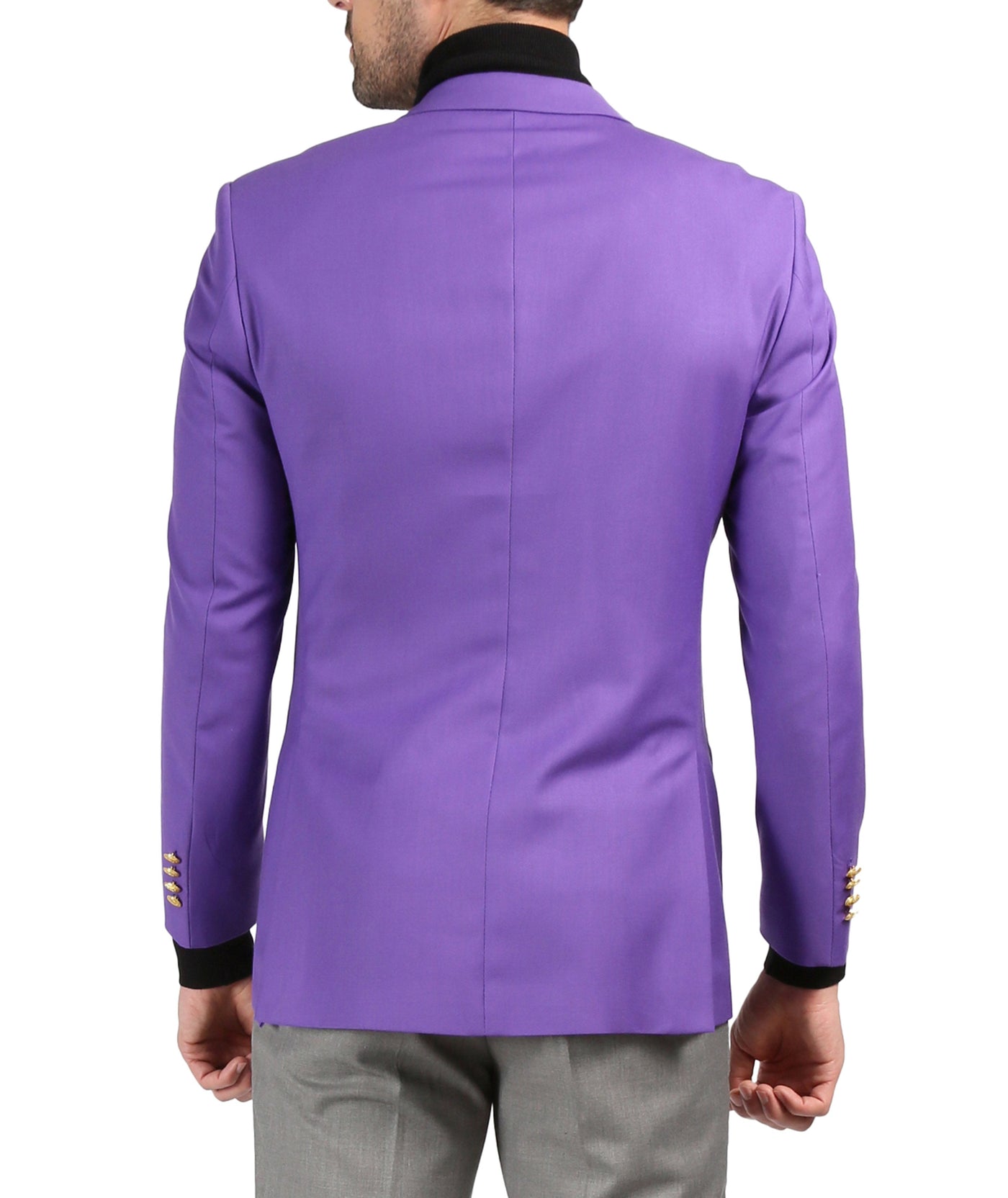 Men's Warwick Gold Button Slim Fit Purple Blazer-2