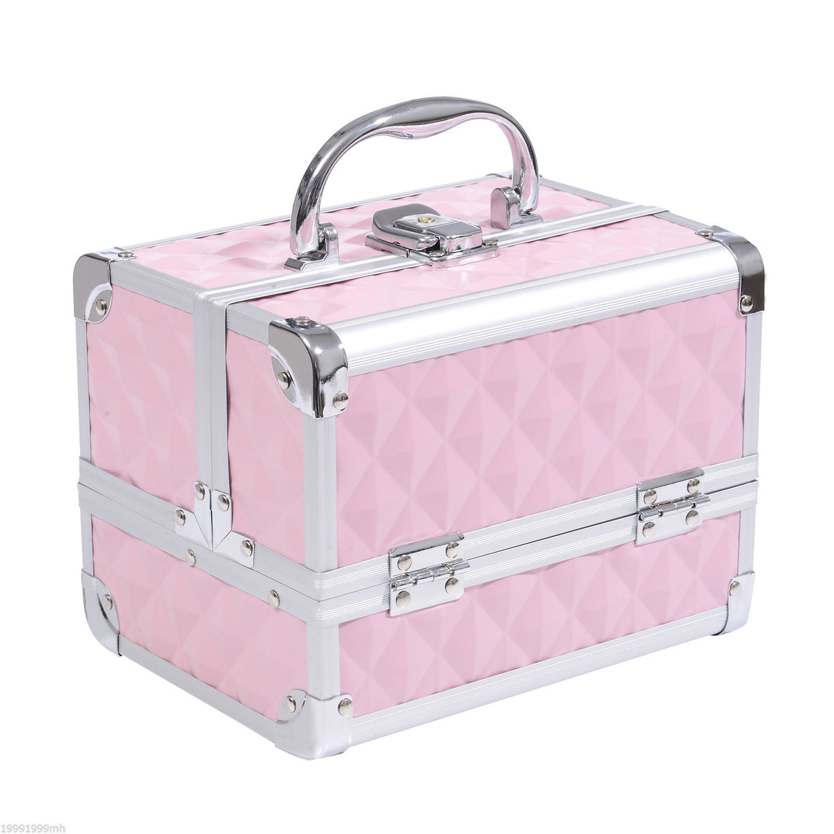 Mallette à maquillage rangement à 3 niveaux avec miroir verrouillage avec 2 clés dim. 20L x 15l x 15H cm rose
