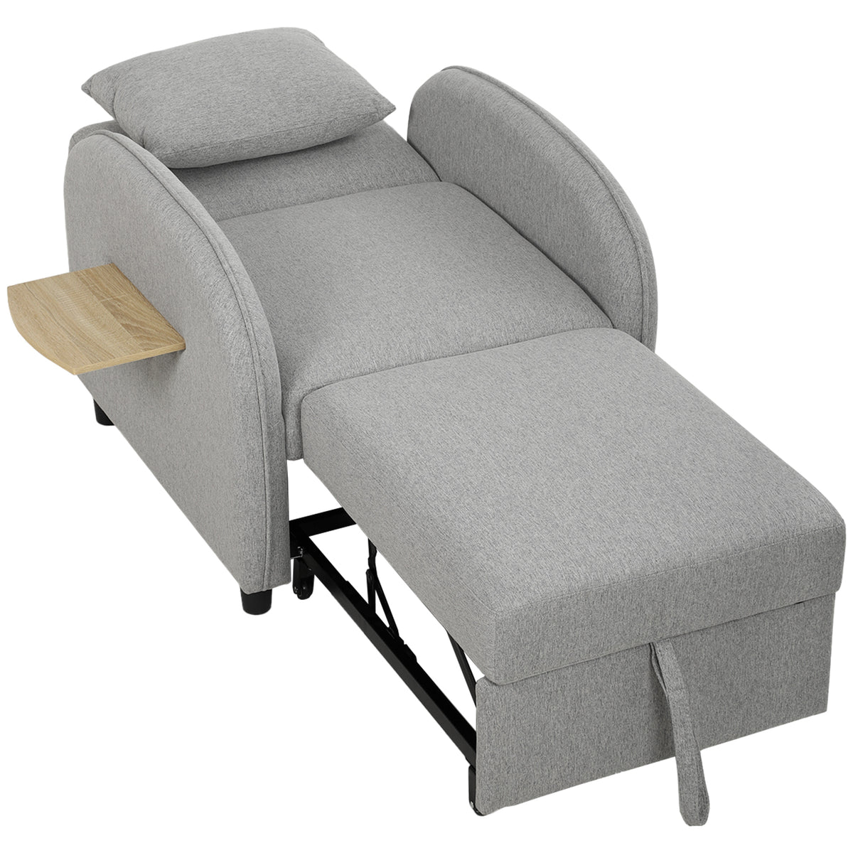 Fauteuil Convertible 1 Place, Fauteuil-Lit Clic-Clac 3 en 1, Dossier Réglable, Tablette Latérale Rabattable, Gris