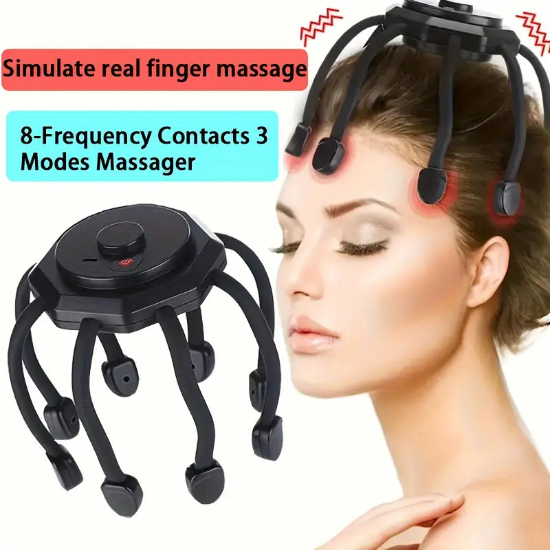 Masseur de cuir chevelu rechargeable à 8 doigts - Noir