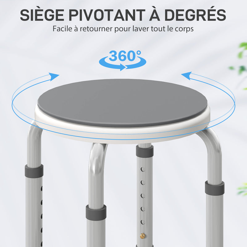 Banquette de douche siège de douche antidérapant banc de bain hauteur réglable pivotant à 360° en aluminium