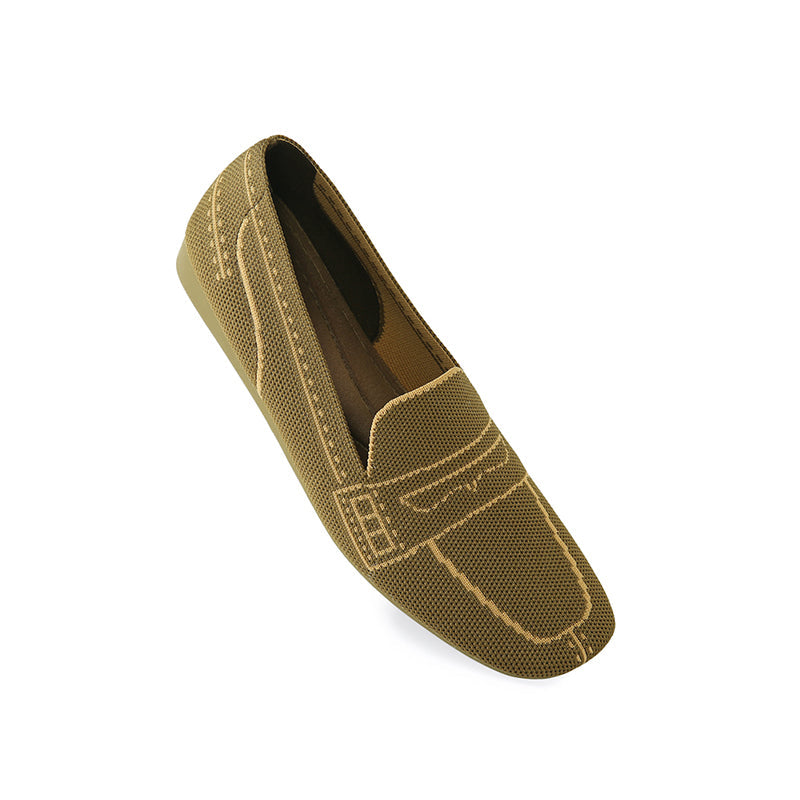 Comfortable Slip On Square Toe Loafers – Contrast Stitch Knit Penny Loafers