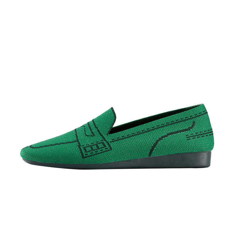 Mocassins à enfiler confortables à bout carré – Mocassins à penny en maille à coutures contrastées