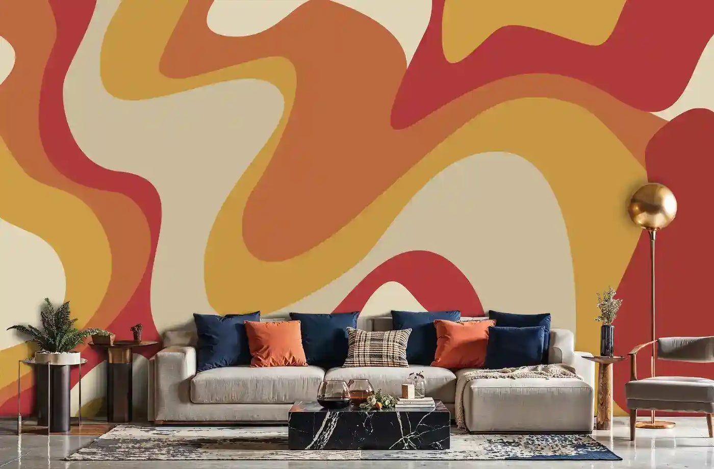 Retro Abstract Waves Wall Mural-3