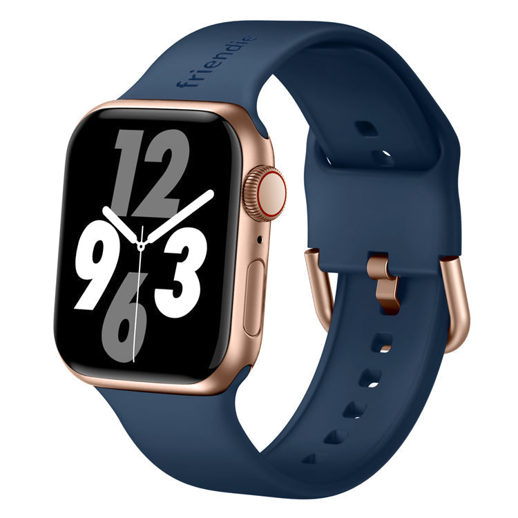 Bracelet en silicone bleu marine avec boucle moderne dorée - Le Byron Large - Compatible avec l'Apple Watch taille 42mm à 45mm