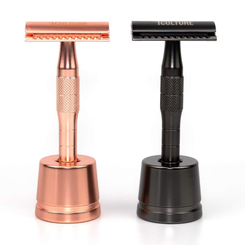 Máquinas de Barbear de Segurança Reutilizáveis Rose Gold ou Preto (Cabo Grosso)