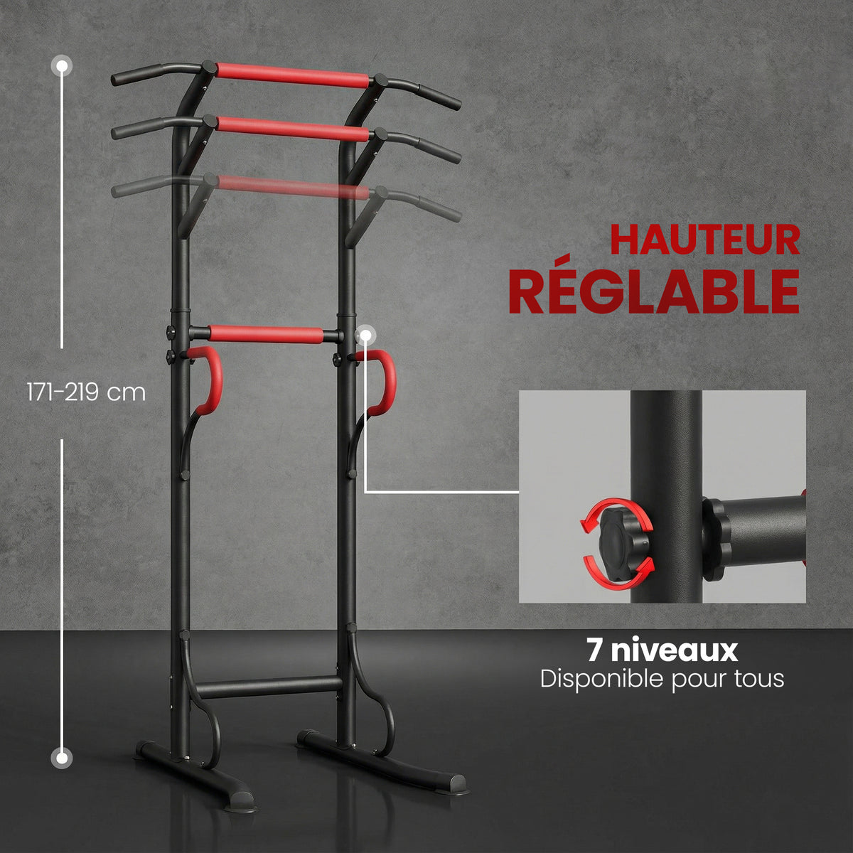 Station de musculation multifonctions barre de traction chaise romaine hauteur réglable acier noir rouge