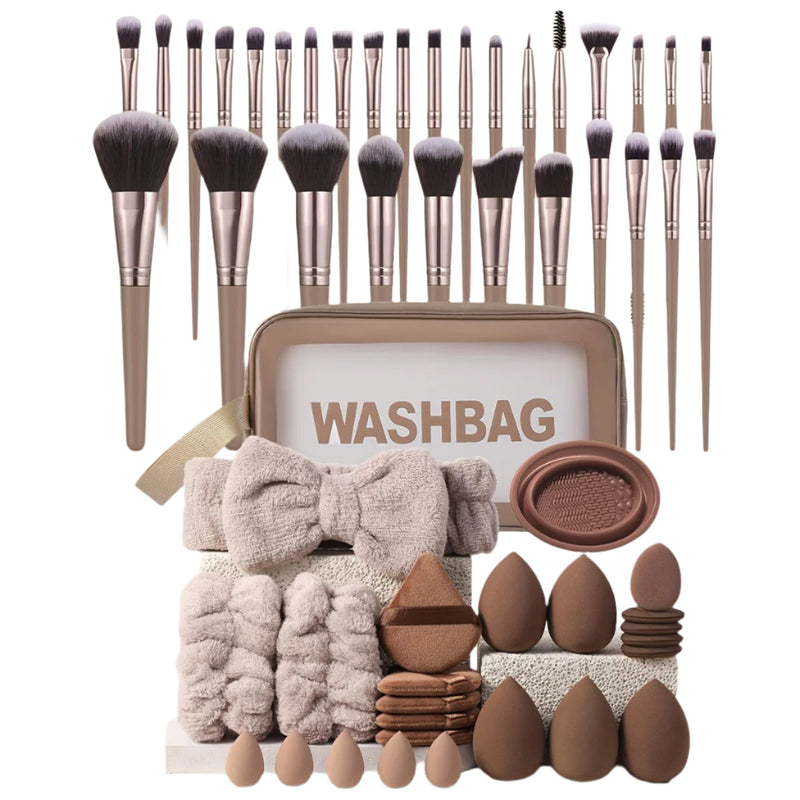 Coffret de pinceaux de maquillage Coffee avec éponges (55 pièces)