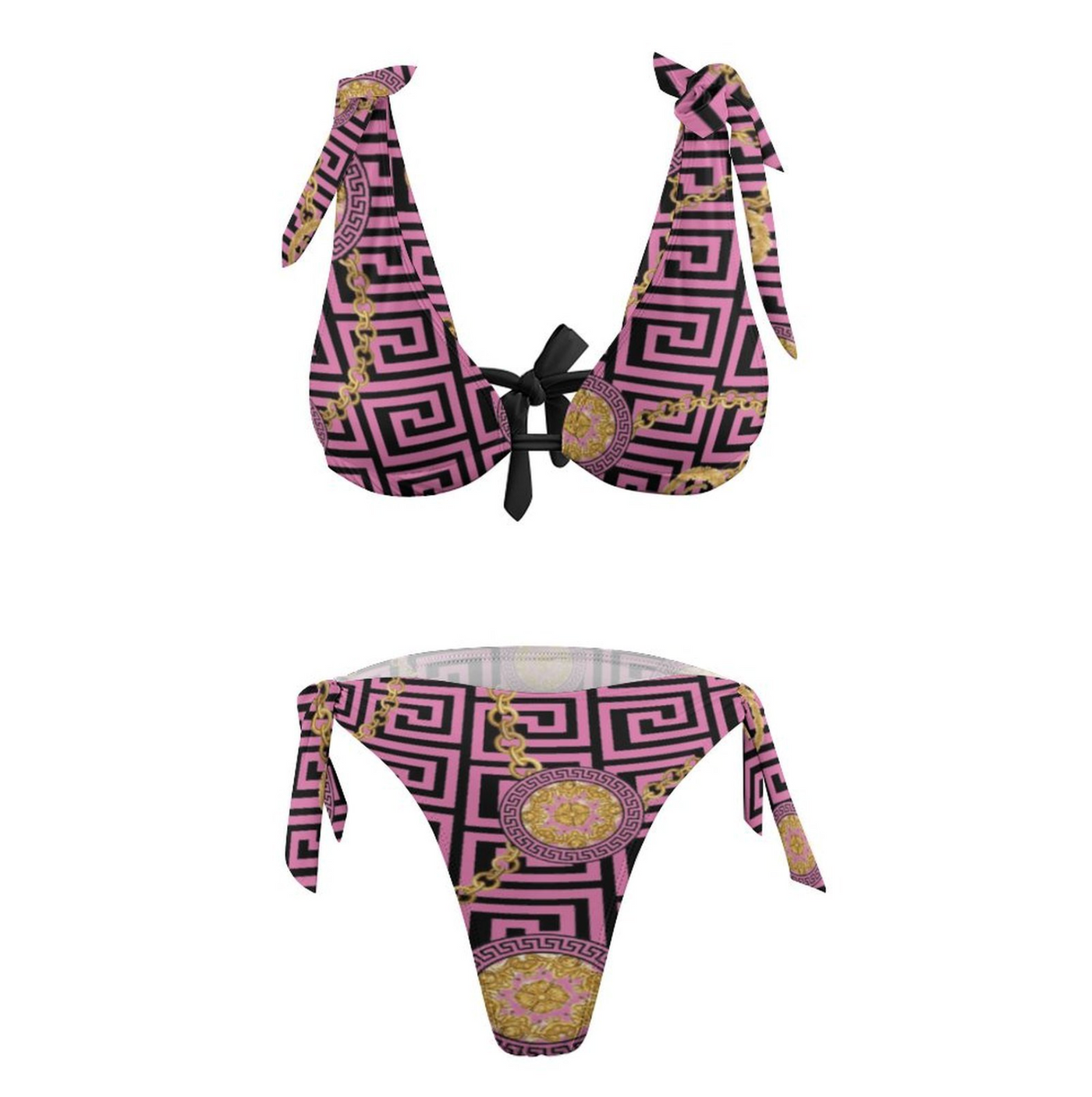 Bikini Greek Meander design with chic chains