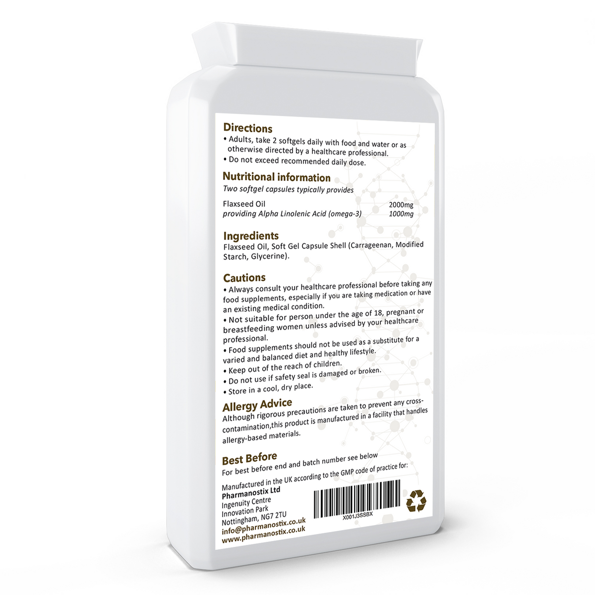 Flaxseed Oil Supplement 2000mg 90 Vegan Capsules