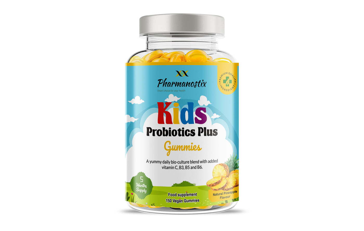 Kids Probiotics Plus Vegan Gummies - 150 Natural Pineapple Flavour-0