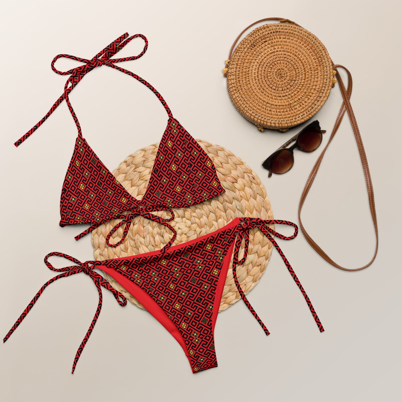 Red recycled string bikini set-3