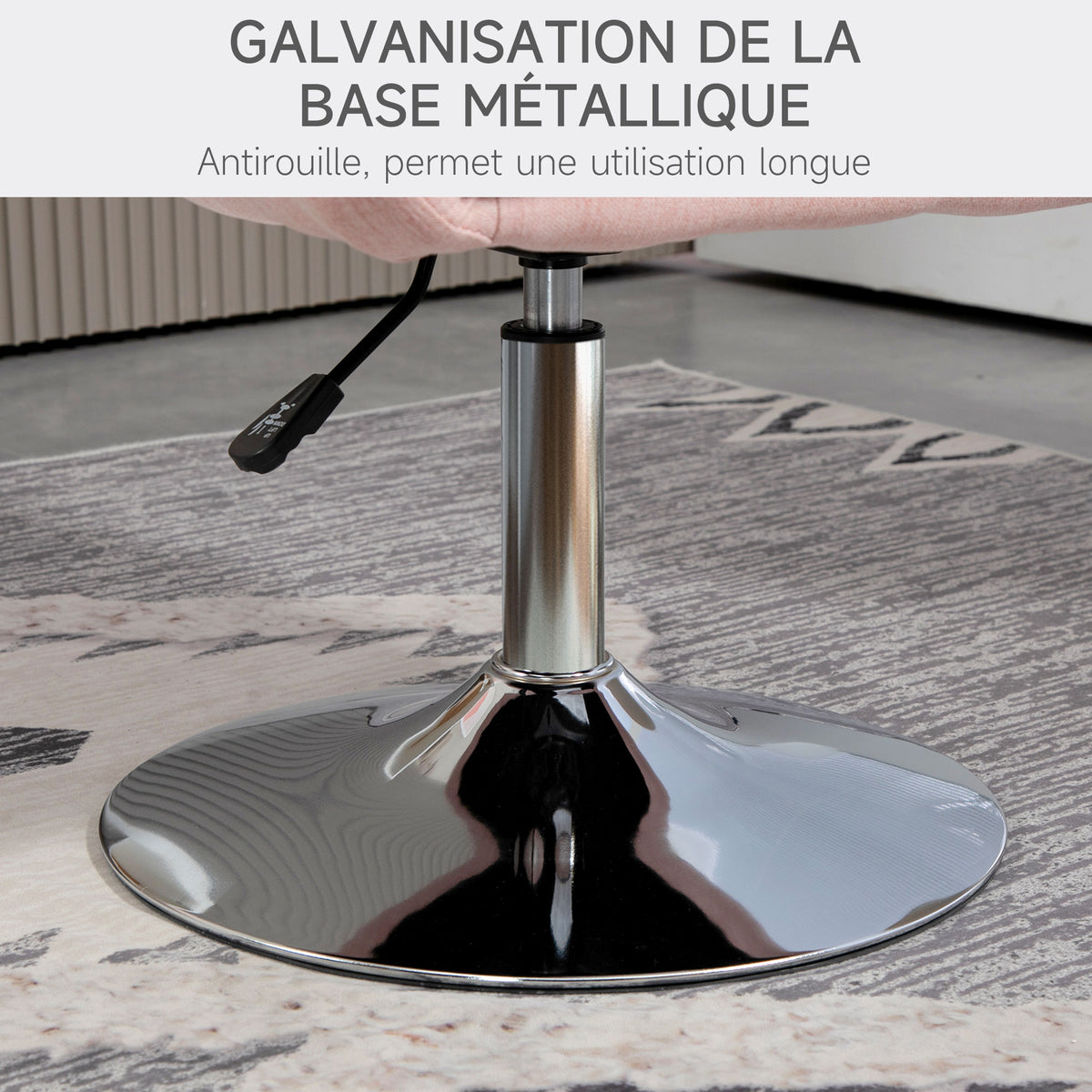 Fauteuil de salon, coussins lombaires, hauteur réglable, pivotant à 360°, piètement en métal gris foncé