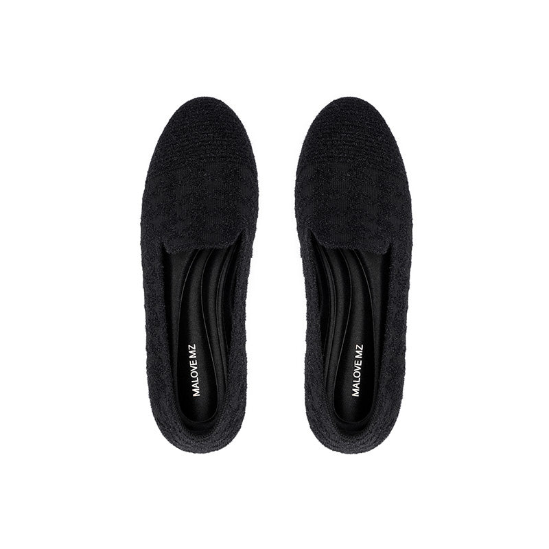 Mocassins plats à enfiler en maille pied-de-poule – Ballerines quotidiennes à bout rond